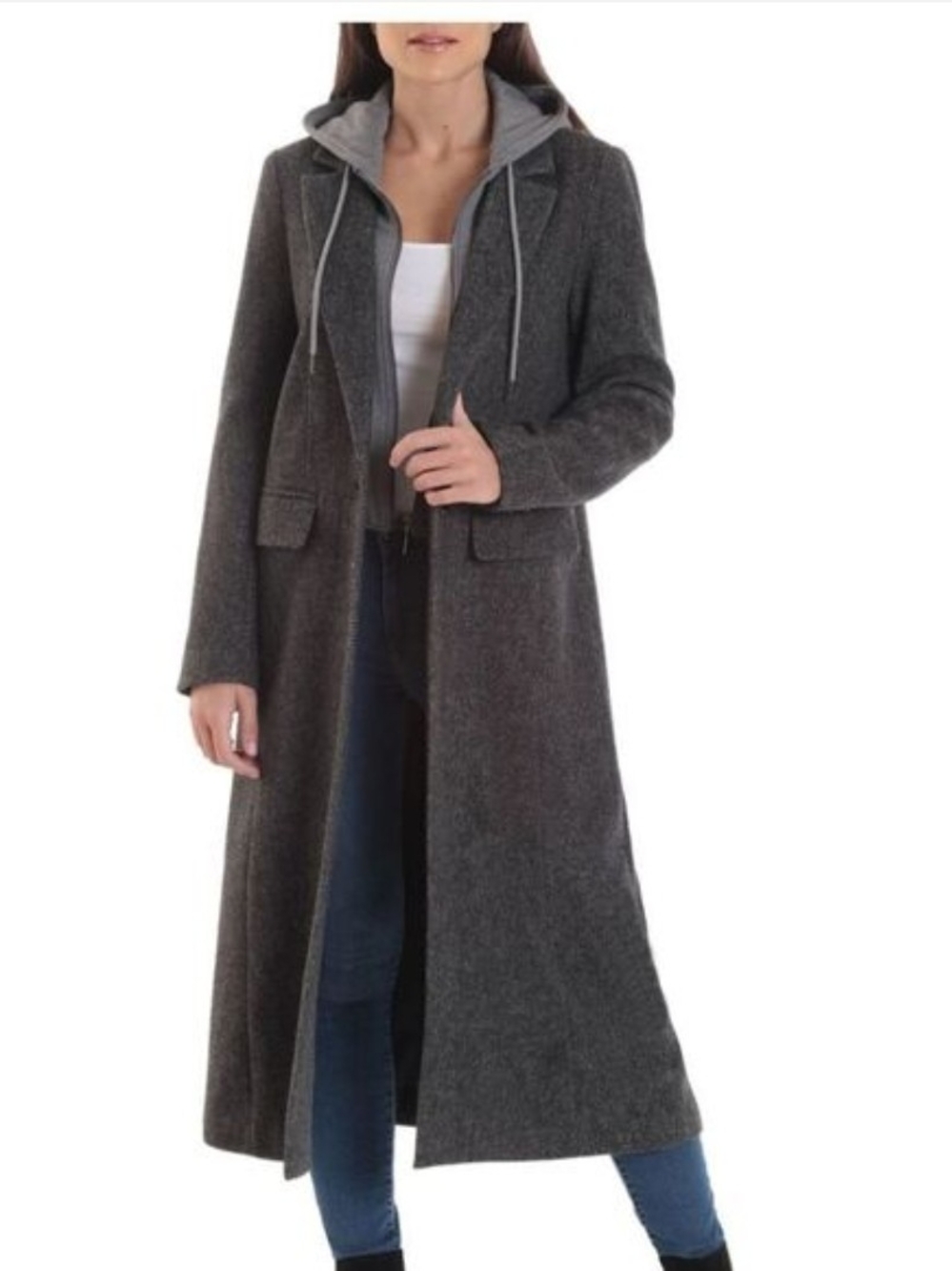 Avec Les Filles Tailored Twill Wool Blend Coat with Detachable Dickey- L